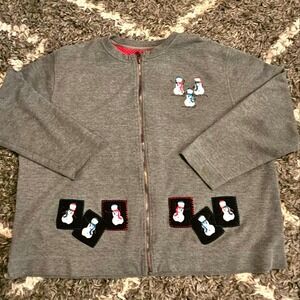Karen Scott II~Gray‎ cardigan~Snowman~Zip up~3X~Christmas~Winter